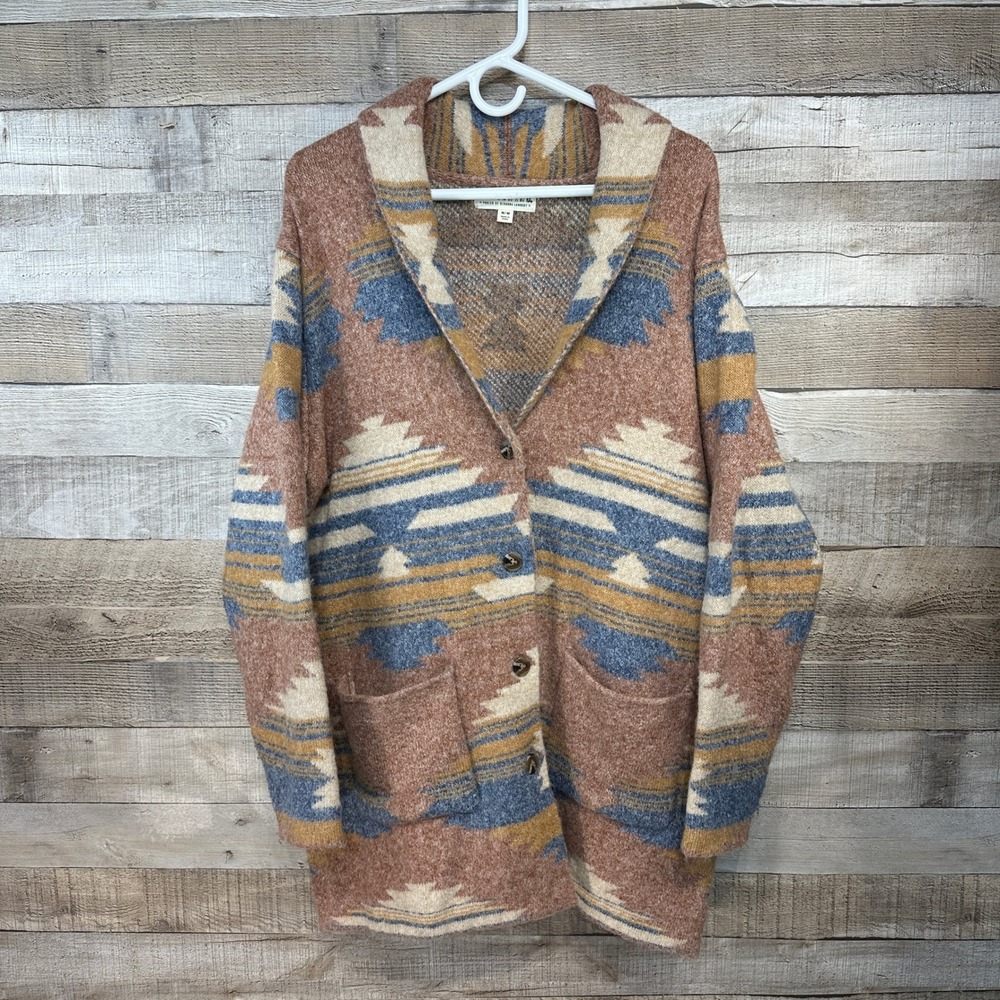 Idyllwind Miranda Lambert Southwestern Aztec Shawl Collar Cardigan Brown Blue M
